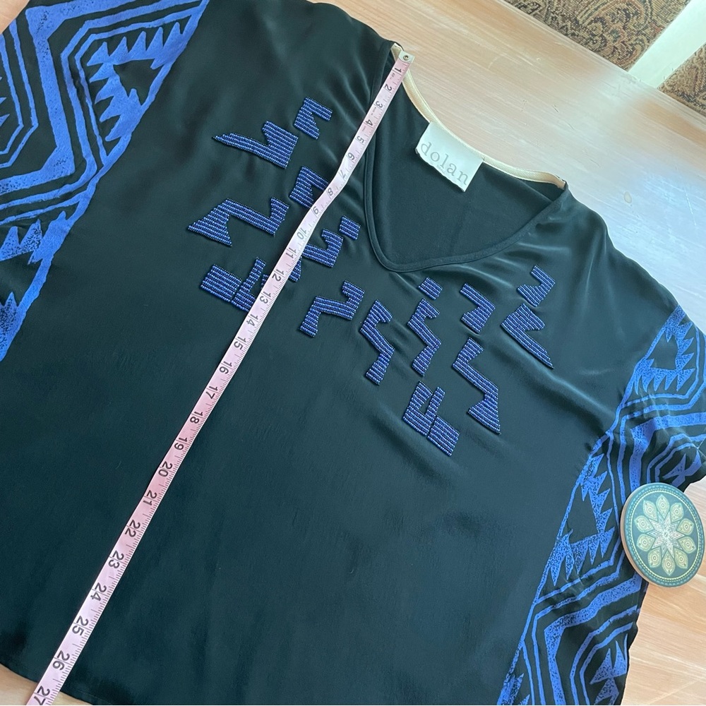 Anthropologie Black Tunic with Bright Blue Geometric Detailing - Picture 9 of 12